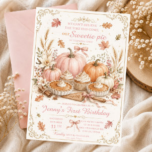 Watercolor Pumpkin Pie Sticks Autumn Cupcakes Bow Invitation