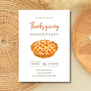 Watercolor Pumpkin Pie Thanksgiving Dinner Party Invitation