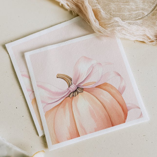 Watercolor Pumpkin Pink Bow Baby Shower Napkin (Creator Uploaded)