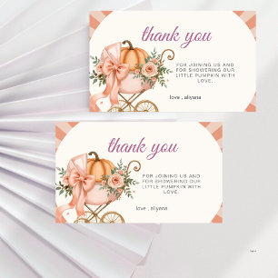 Watercolor Pumpkin Pink Bow Floral Baby Shower Thank You Card
