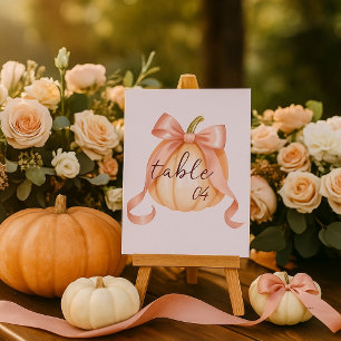 Watercolor Pumpkin Pink Bow Table number Sign 