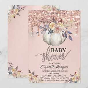 Watercolor Pumpkin Rose Gold Glitter Drips Invitation