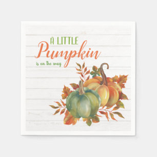 Watercolor Pumpkin Rustic Wood   Baby Shower Napkin