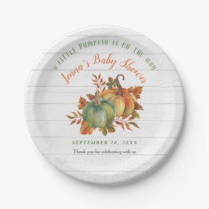 Watercolor Pumpkin Rustic Wood   Baby Shower Paper Plate
