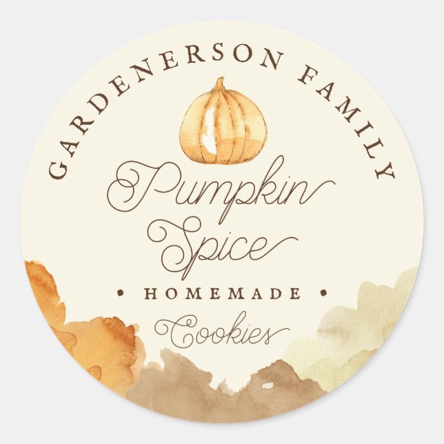 Watercolor Pumpkin Spice Classic Round Sticker (Front)