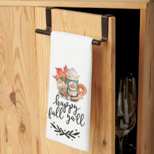 Watercolor Pumpkin Spice Coffee   Happy Fall Y'all Tea Towel