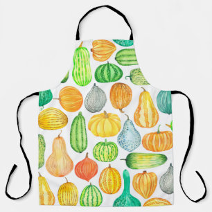 Watercolor pumpkin, squash seamless pattern apron