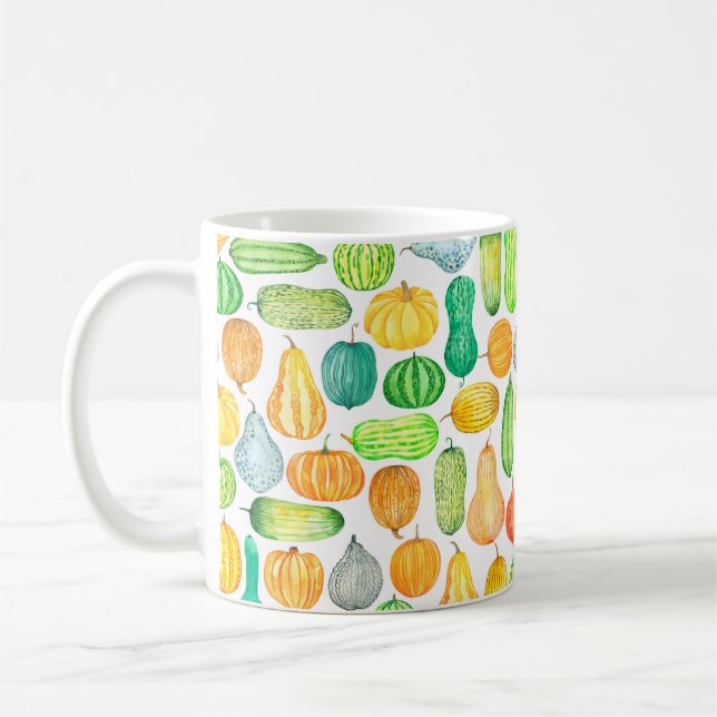Watercolor pumpkin, squash seamless pattern coffee mug (Left)
