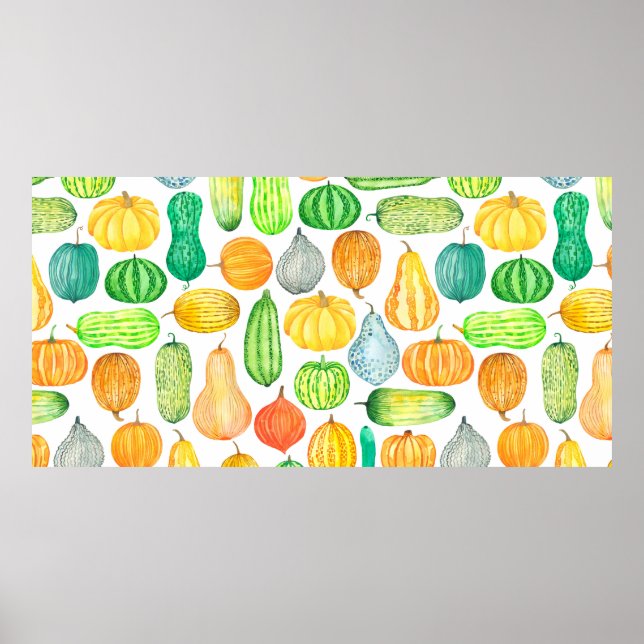 Watercolor pumpkin, squash seamless pattern poster (Front)