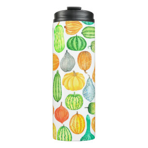 Watercolor pumpkin, squash seamless pattern thermal tumbler