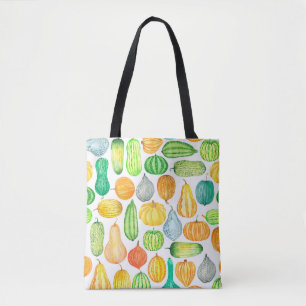 Watercolor pumpkin, squash seamless pattern tote bag