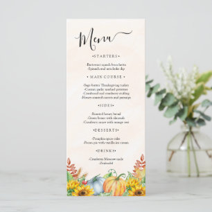 Watercolor Pumpkin Sunflower Thanksgiving Menu