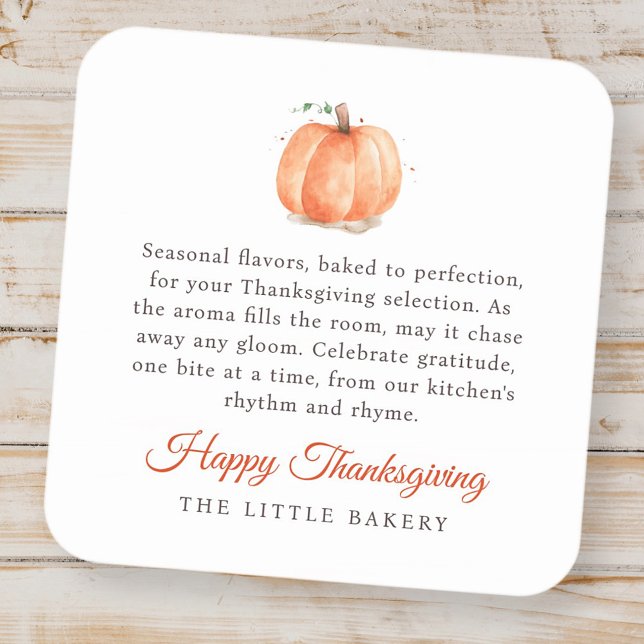 Watercolor Pumpkin Thanksgiving Baked Goods Label (Creator Uploaded)