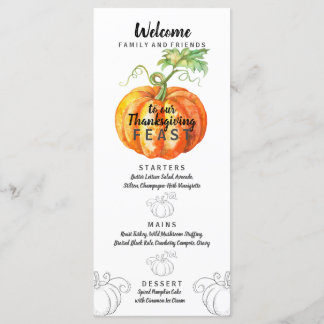 Watercolor Pumpkin Thanksgiving Design Menu