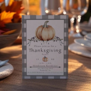 Watercolor Pumpkin Thanksgiving Dinner Grey Invitation