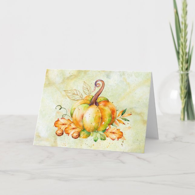 Watercolor Pumpkin Thanksgiving Greeting Card (Front)