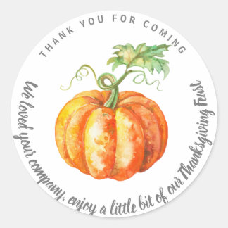 Watercolor Pumpkin Thanksgiving Leftovers Classic Round Sticker