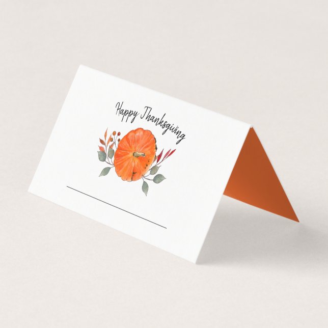 Watercolor Pumpkin Thanksgiving place card (Front)