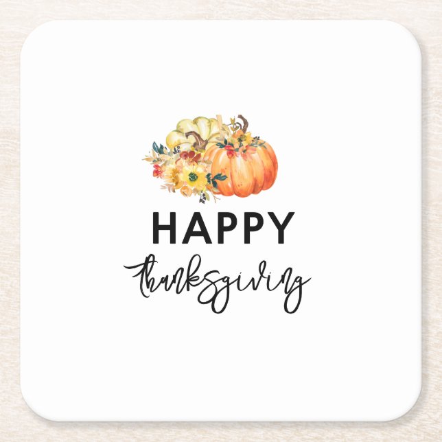 watercolor pumpkin thanksgiving square paper coaster (Front)