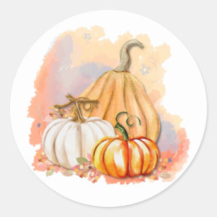 Watercolor Pumpkin Trio Classic Round Sticker