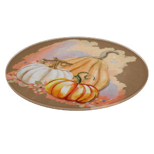 Watercolor Pumpkin Trio Glass Cutting Board