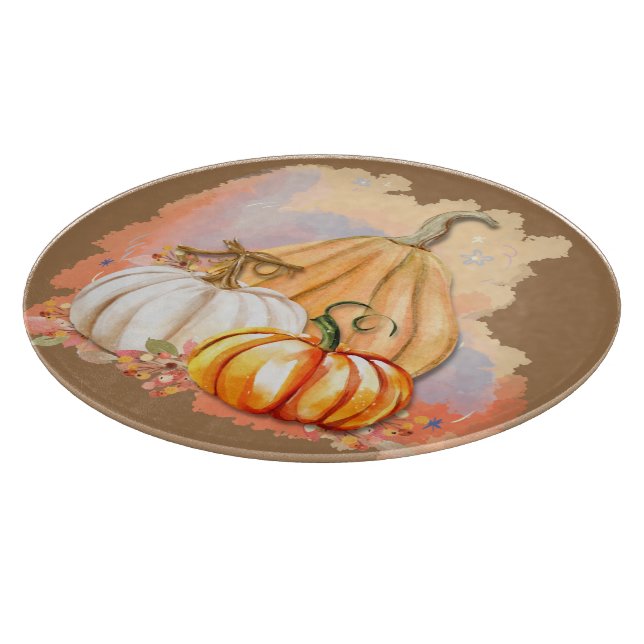 Watercolor Pumpkin Trio Glass Cutting Board (Corner)