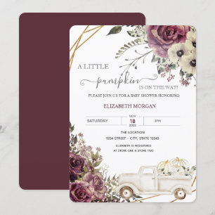 Watercolor Pumpkin Truck Flowers Baby Shower Invitation
