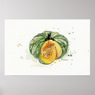 Watercolor , Pumpkin , vegetable kitchen art Poster