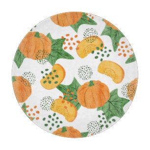 Watercolor Pumpkin Vegetable: Orange Seamless Cutting Board