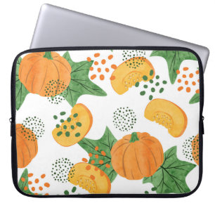 Watercolor Pumpkin Vegetable: Orange Seamless Laptop Sleeve
