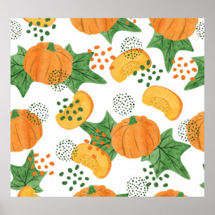 Watercolor Pumpkin Vegetable: Orange Seamless Poster