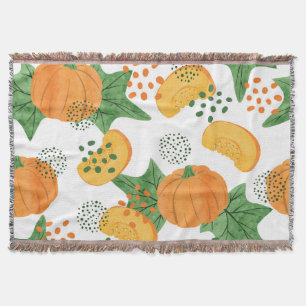 Watercolor Pumpkin Vegetable: Orange Seamless Throw Blanket