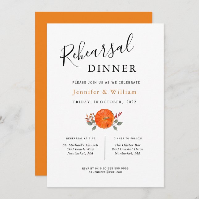 Watercolor Pumpkin wedding Rehearsal Dinner  Announcement (Front/Back)