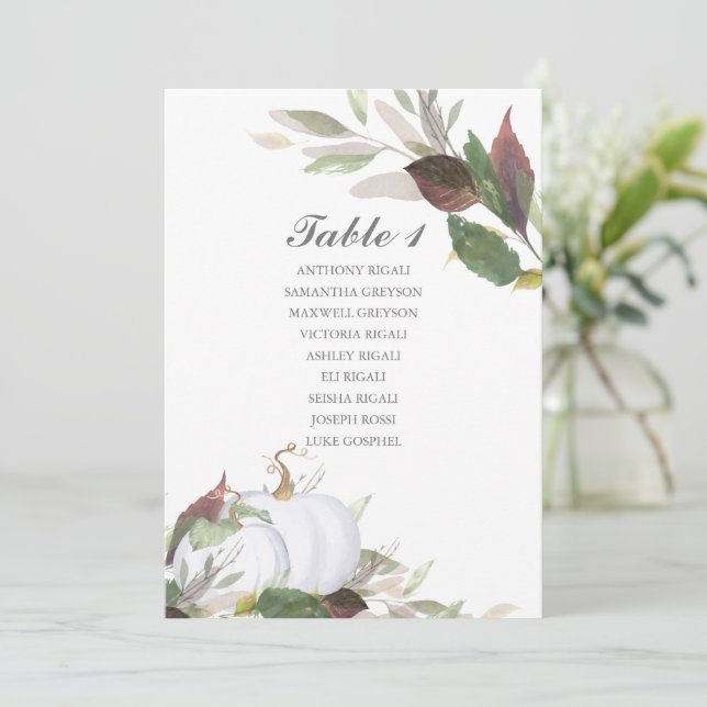 Watercolor Pumpkin Wedding Seating Table Plan Invitation (Standing Front)