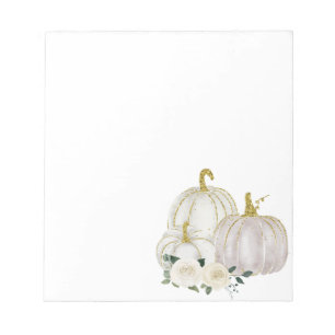 Watercolor Pumpkin White Floral Roses  Notepad