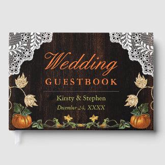 Watercolor Pumpkin Wood Autumn Wedding Guest Book