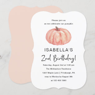 Watercolor Pumpkin's 2nd Birthday Party Invitation