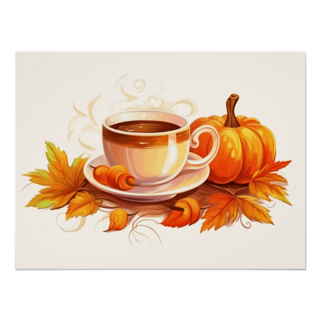 Watercolor Pumpkins and Coffee Poster (Front)