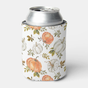 Watercolor Pumpkins and Foliage Autumn Pattern Can Cooler