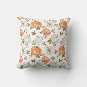 Watercolor Pumpkins and Foliage Autumn Pattern Cushion