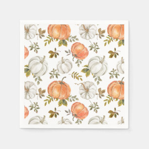 Watercolor Pumpkins and Foliage Autumn Pattern Napkin