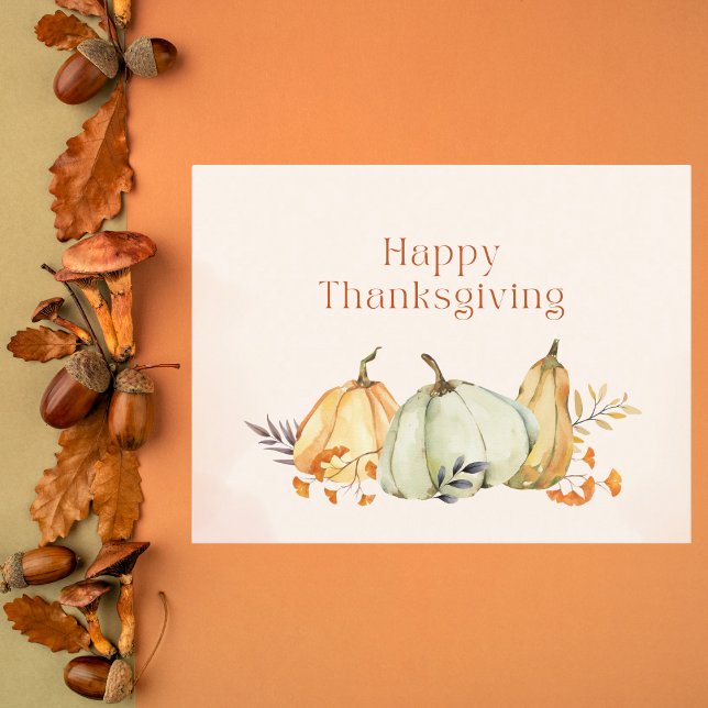 Watercolor Pumpkins and Foliage Thanksgiving Postcard (Creator Uploaded)