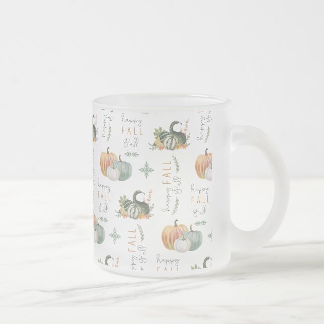 WATERCOLOR PUMPKINS AND GOURDS FROSTED GLASS COFFEE MUG (Right)
