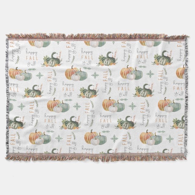 WATERCOLOR PUMPKINS AND GOURDS THROW BLANKET (Front)