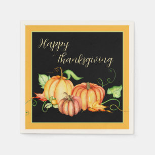 Watercolor pumpkins and leaves napkin