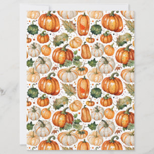 Watercolor Pumpkins and Leaves Scrapbook Paper