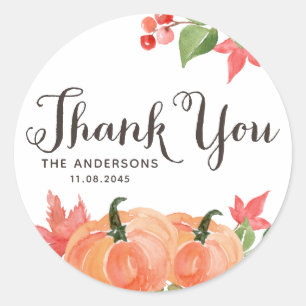 Watercolor Pumpkins and Maple Leaves Wedding Classic Round Sticker