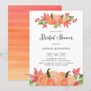 Watercolor Pumpkins Autumn Bridal Shower Invitation