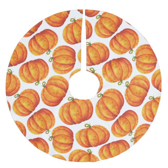 Watercolor pumpkins: autumn crop pattern. brushed polyester tree skirt (Front)