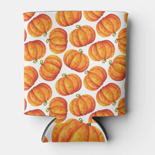 Watercolor pumpkins: autumn crop pattern. can cooler (Front)